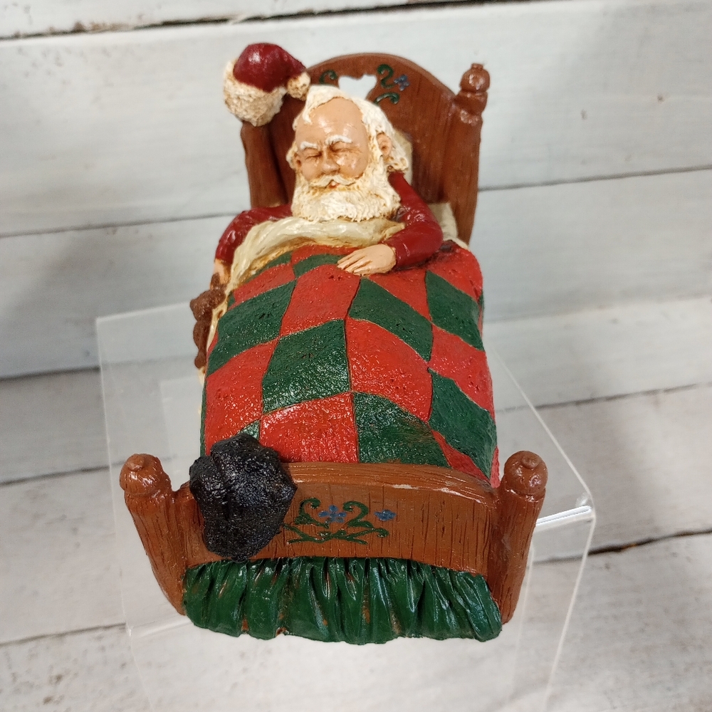 Vintage Santa in Bed Figurine Christmas Decor Hand-Painted Quilt 1997 Signed